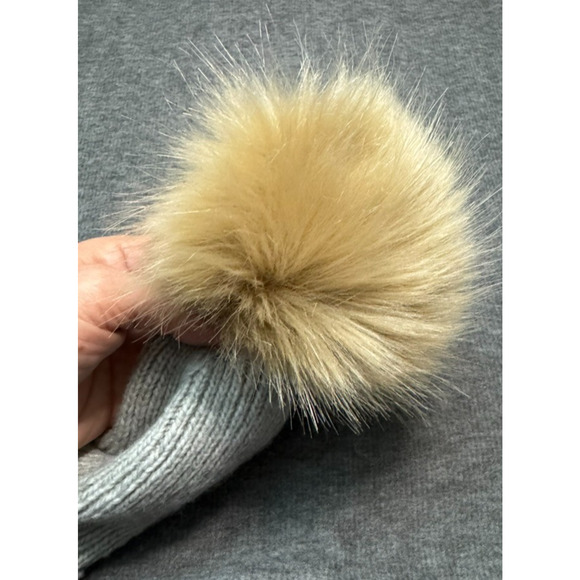 LOFT Beanie Hat Knit Faux Fur Pom Beige - New with Tags - Picture 7 of 7